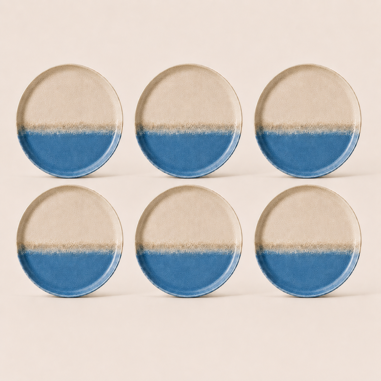Stoneware Dinner Plates Set of 6 - Santorini Aegean Sea