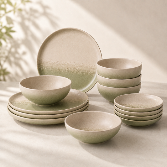 Stoneware 12-Piece Ceramic Dinnerware Set - Machu Picchu Moss