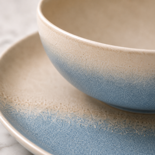 Stoneware 12-Piece Ceramic Dinnerware Set - Santorini Aegean Sea