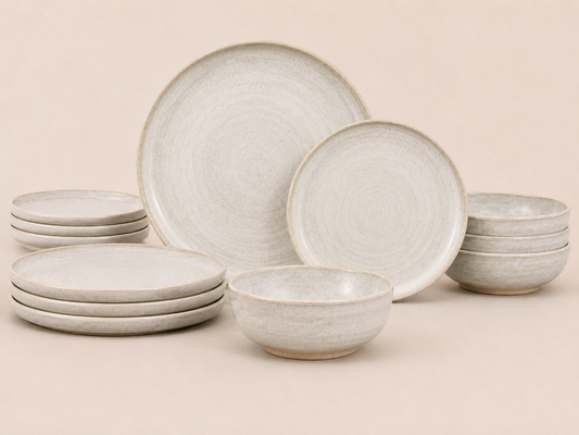 Earthlayers Earthenware 12-Piece Ceramic Dinnerware Set - White Cliffs of Dover