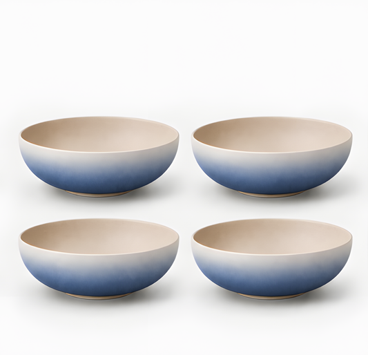 Stoneware Soup Bowls Set of 4 - Santorini Aegean Sea