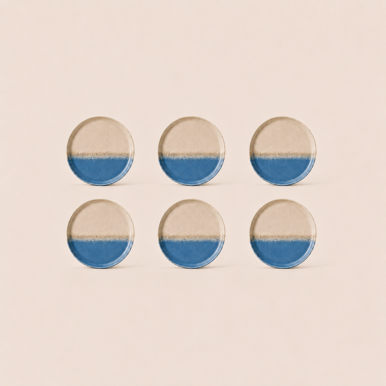 Stoneware Dessert Plates Set of 6 - Santorini Aegean Sea