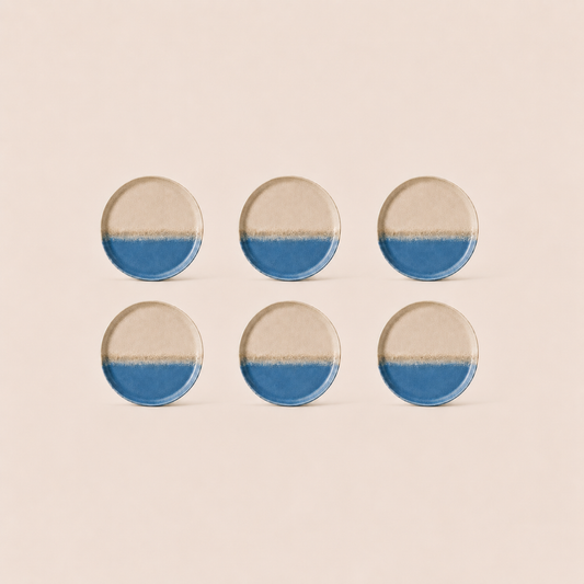 Stoneware Dessert Plates Set of 6 - Santorini Aegean Sea