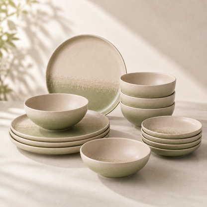 Stoneware 12-Piece Ceramic Dinnerware Set - Machu Picchu Moss