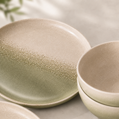 Stoneware 12-Piece Ceramic Dinnerware Set - Machu Picchu Moss
