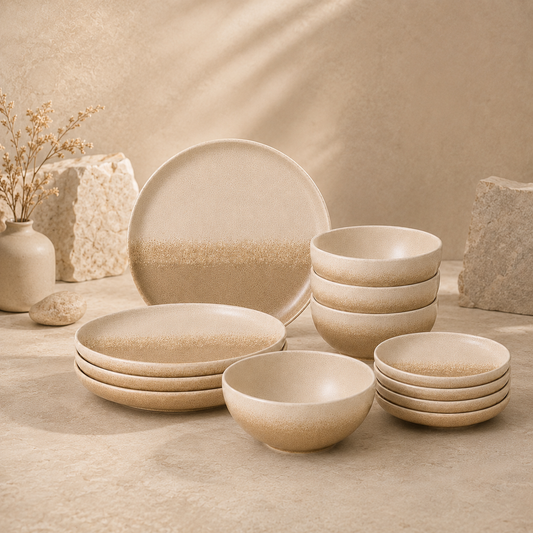Stoneware 12-Piece Ceramic Dinnerware Set - Sahara Sand