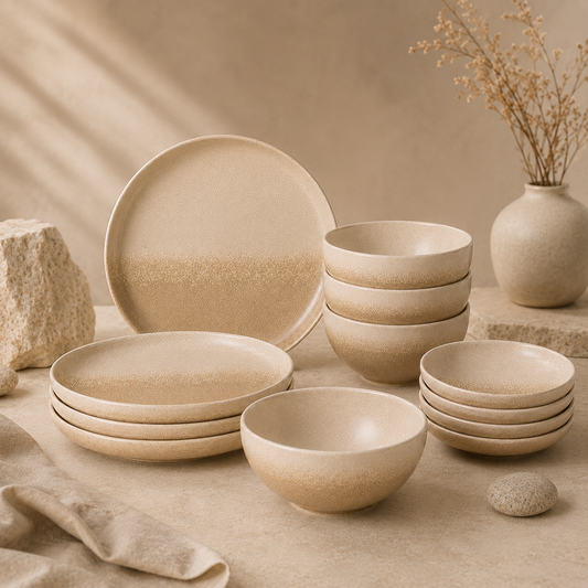 Stoneware 12-Piece Ceramic Dinnerware Set - Sahara Sand