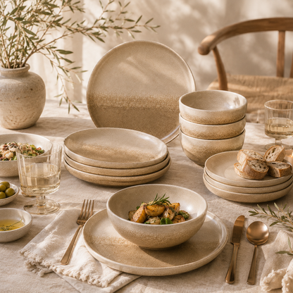 Stoneware 12-Piece Ceramic Dinnerware Set - Sahara Sand