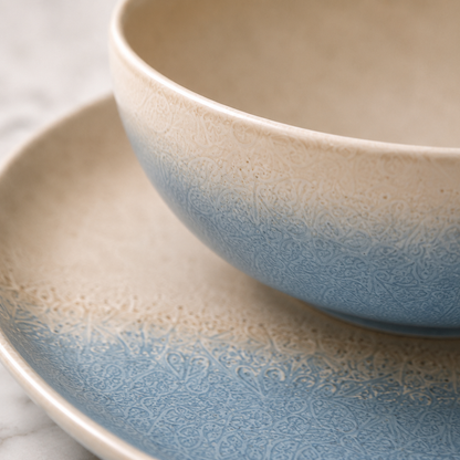 Stoneware 12-Piece Ceramic Dinnerware Set - Santorini Aegean Sea