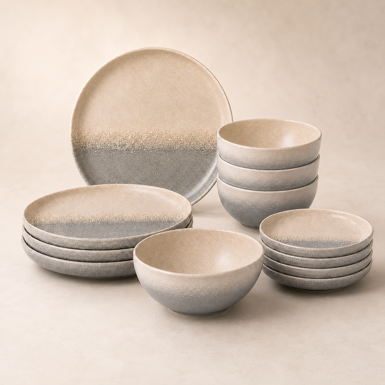 Stoneware 12-Piece Ceramic Dinnerware Set - Iceland Stone