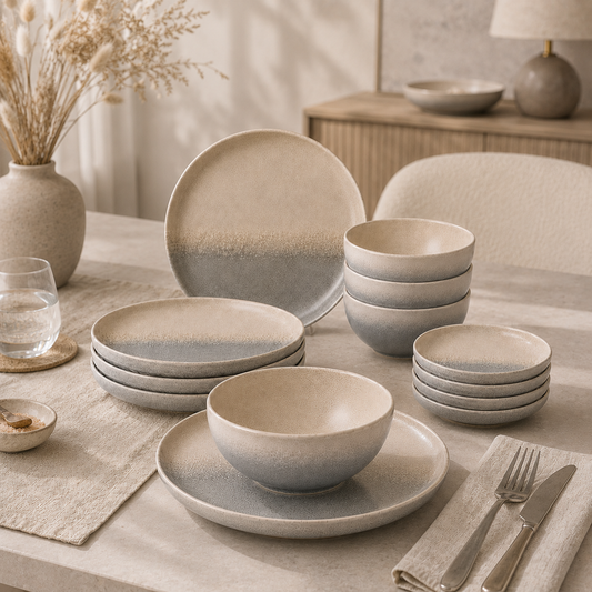 Stoneware 12-Piece Ceramic Dinnerware Set - Iceland Stone