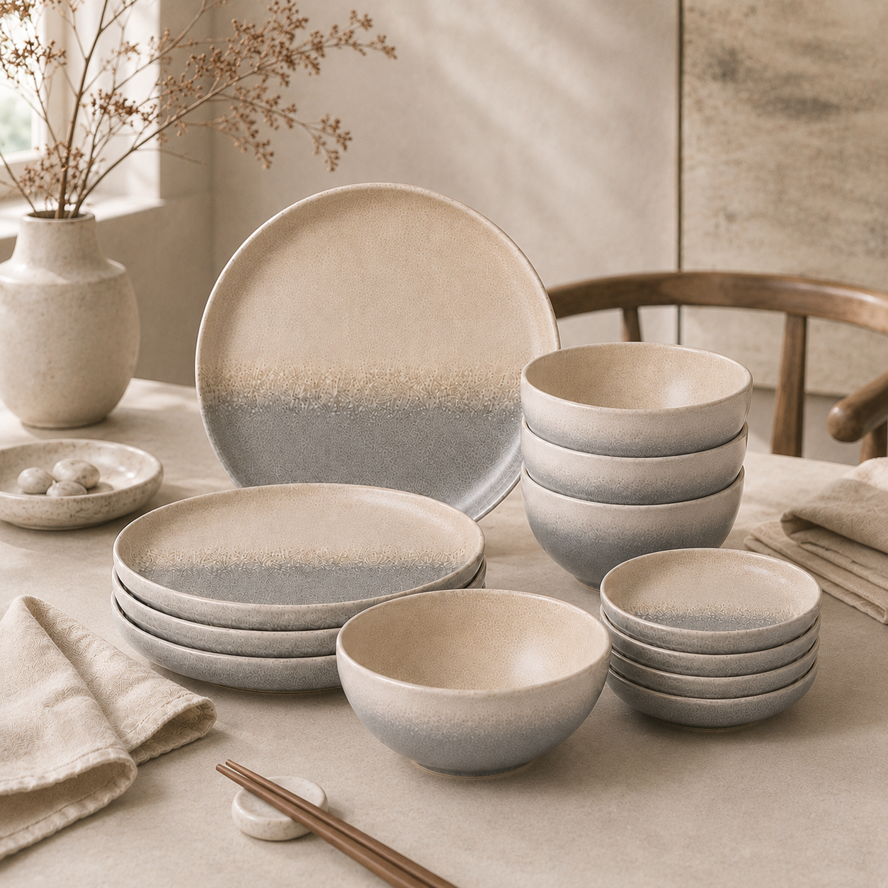 Stoneware 12-Piece Ceramic Dinnerware Set - Iceland Stone