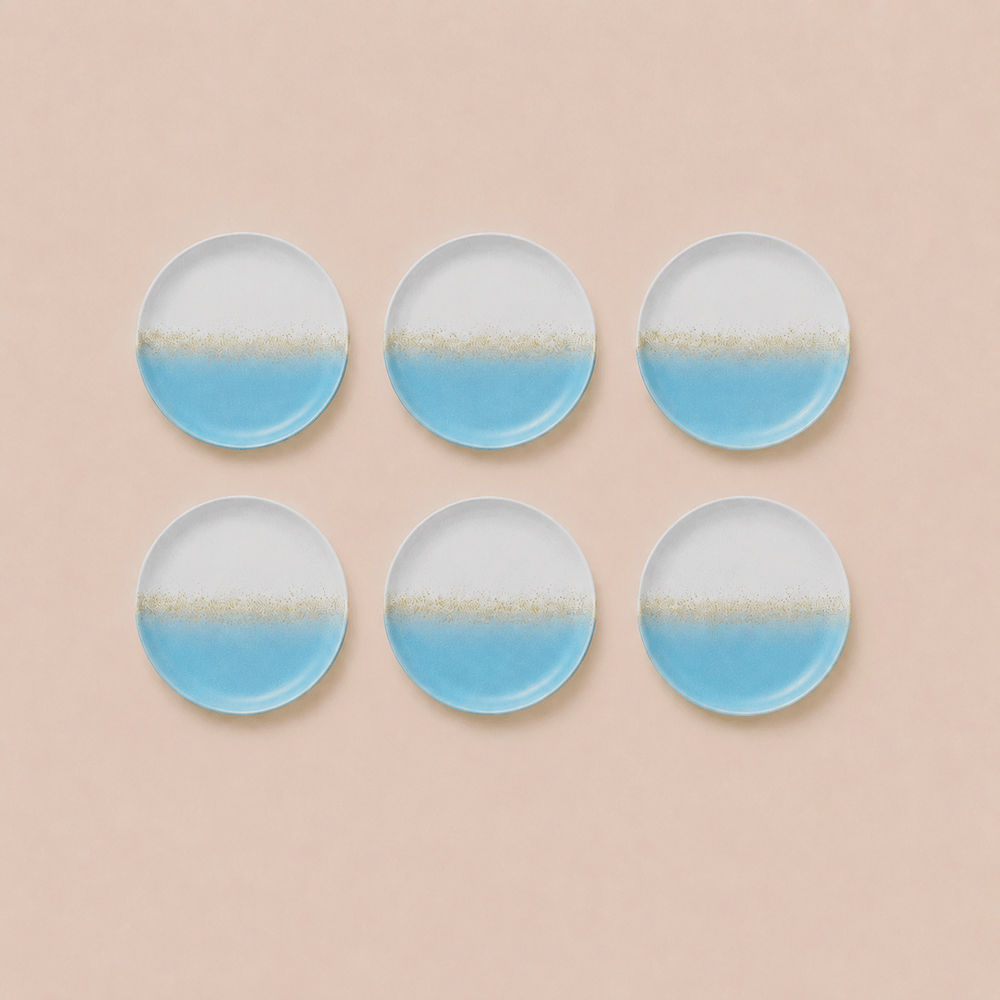 Earthlayers Stoneware Dessert Plates Set of 6 - Mirissa Beach
